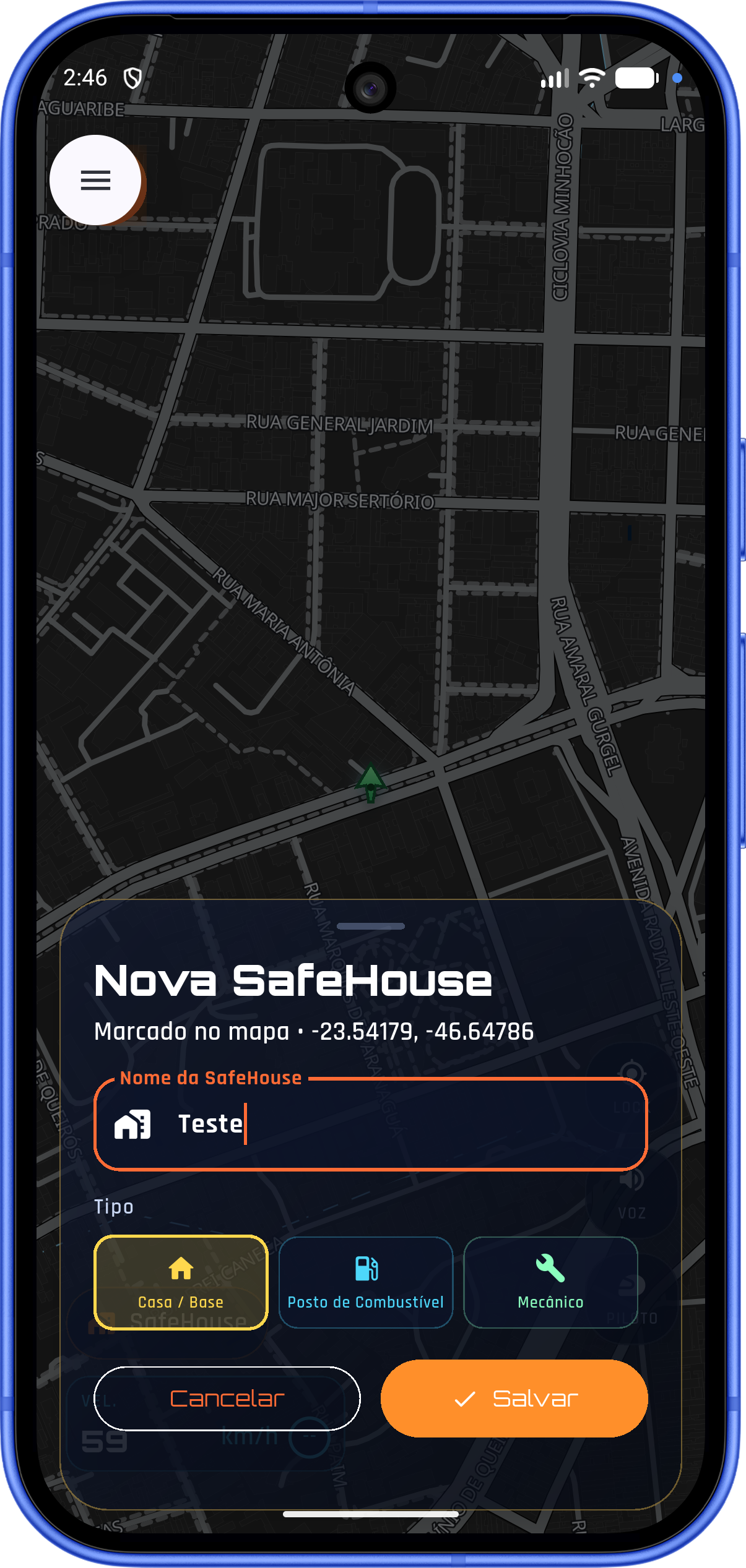 Print do cadastro de uma nova SafeHouse